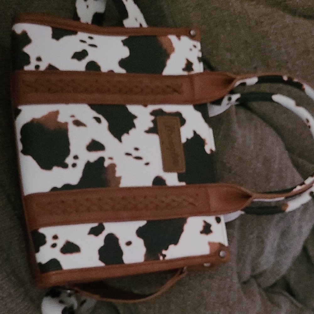 Wrangler Brown and White Shoulder Bag with Cow Print More Like Tri Color